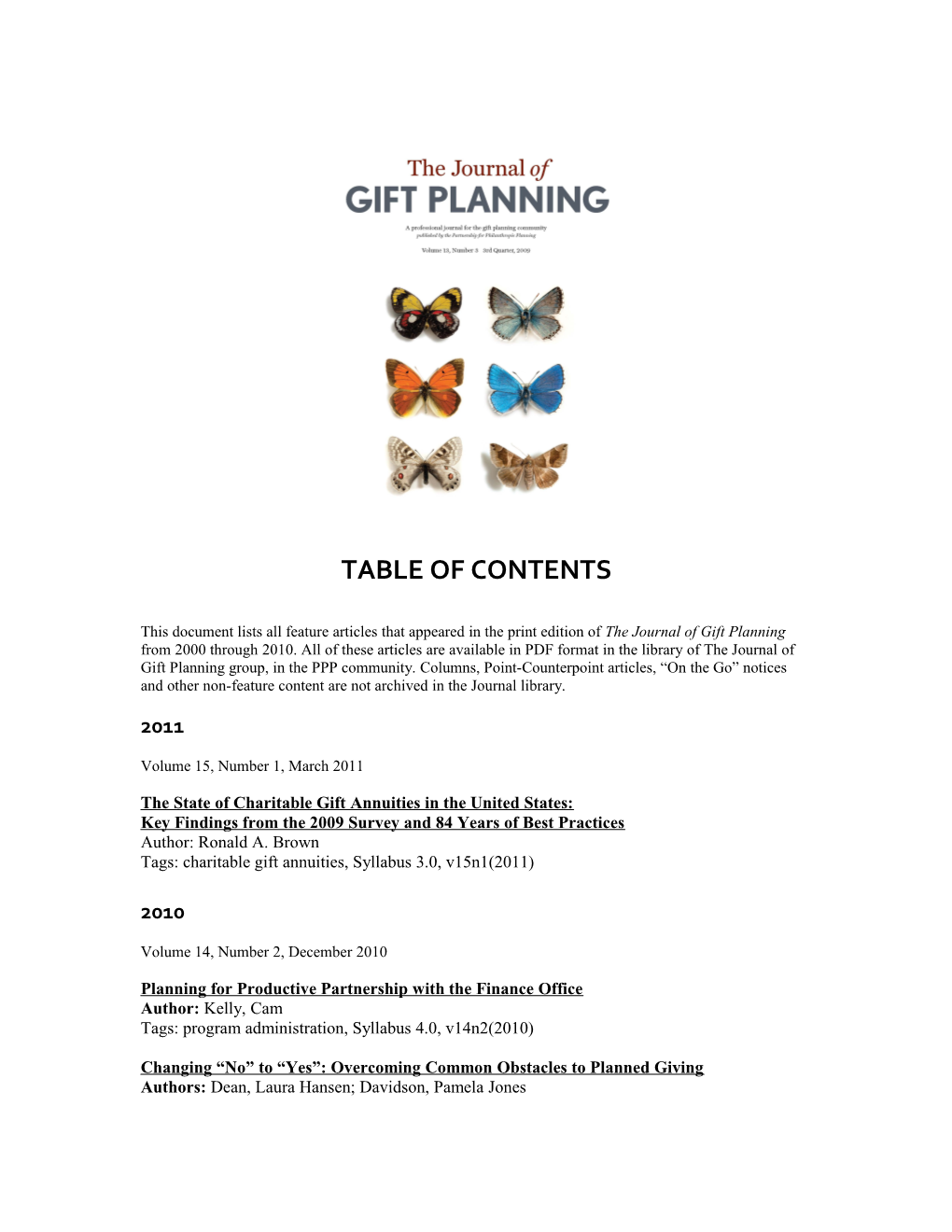 The Journal of Gift Planning