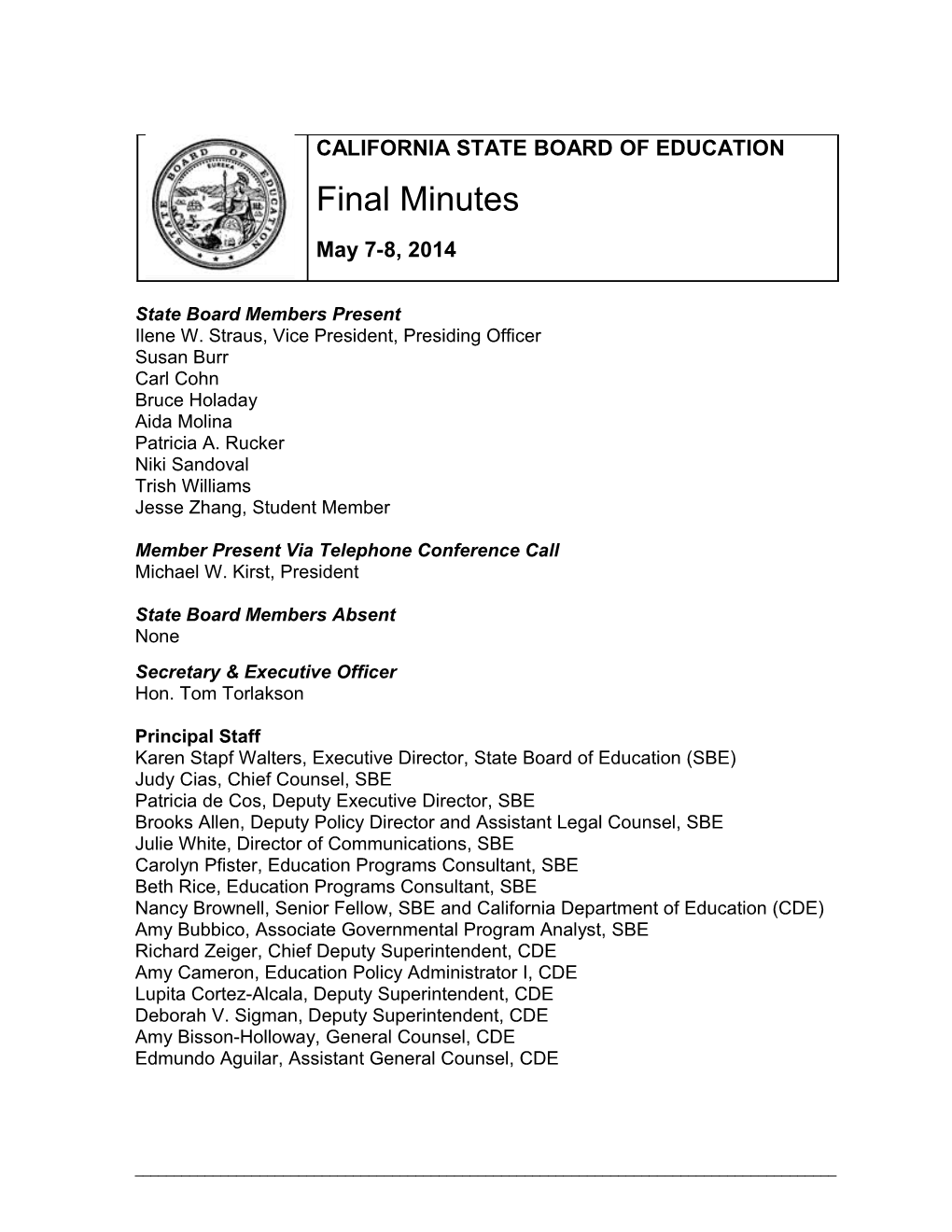 Final Minutes for May 2014 - SBE Minutes (CA State Board of Education)