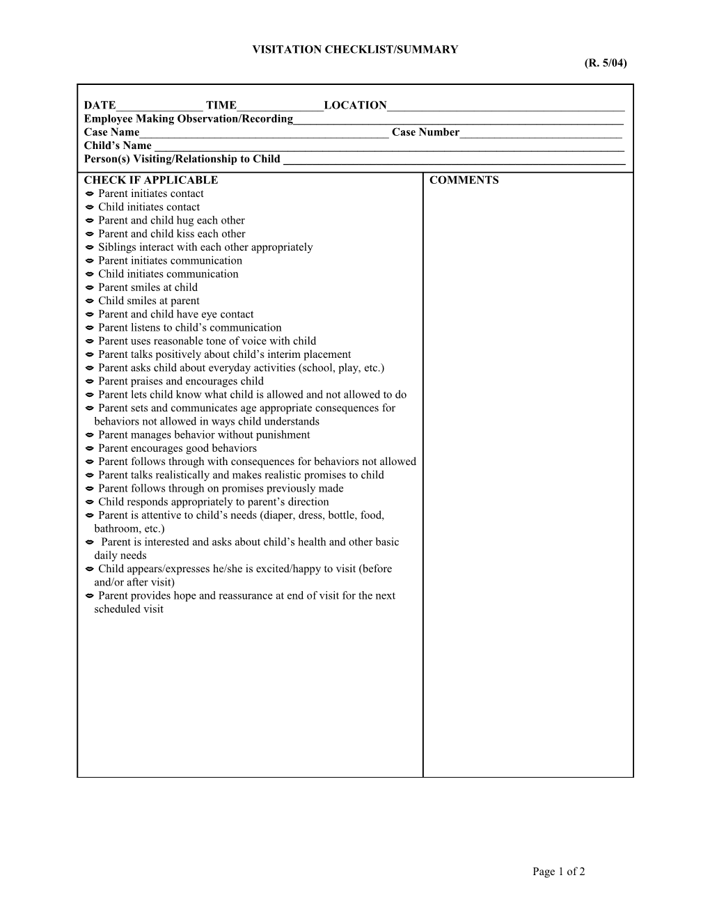 Visitation Checklist-Summary