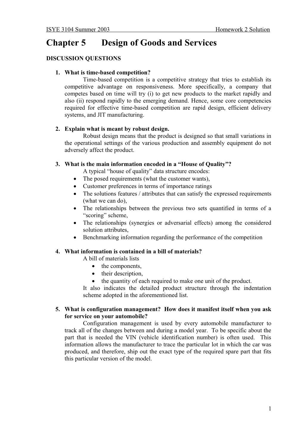 ISYE 3104 Summer 2003 Homework 2 Solution