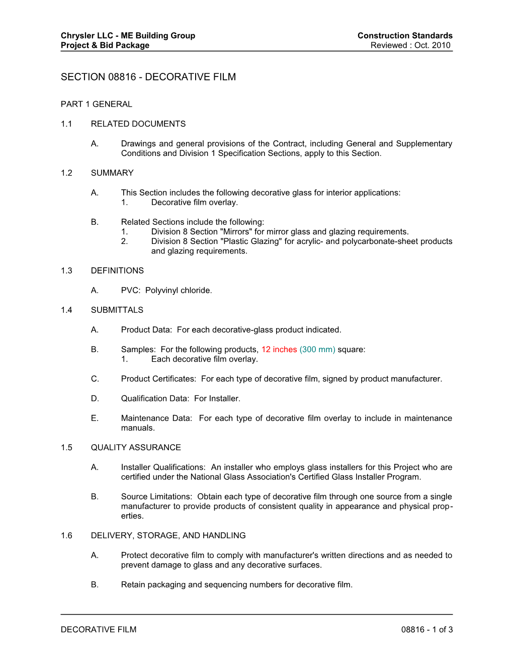 Section 08816 - Decorative Glass