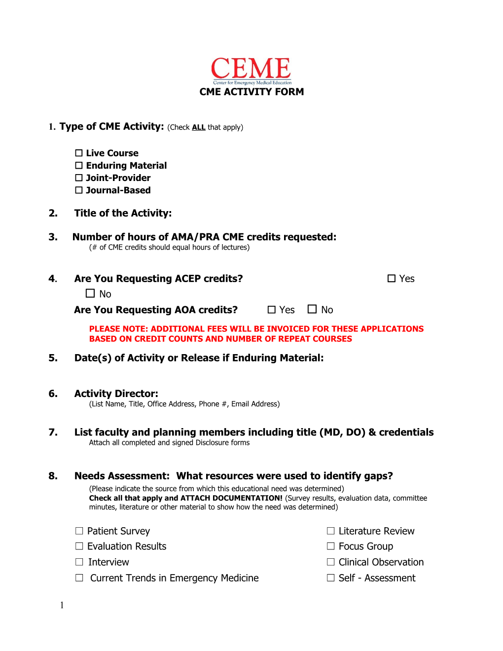 Cme Activity Form