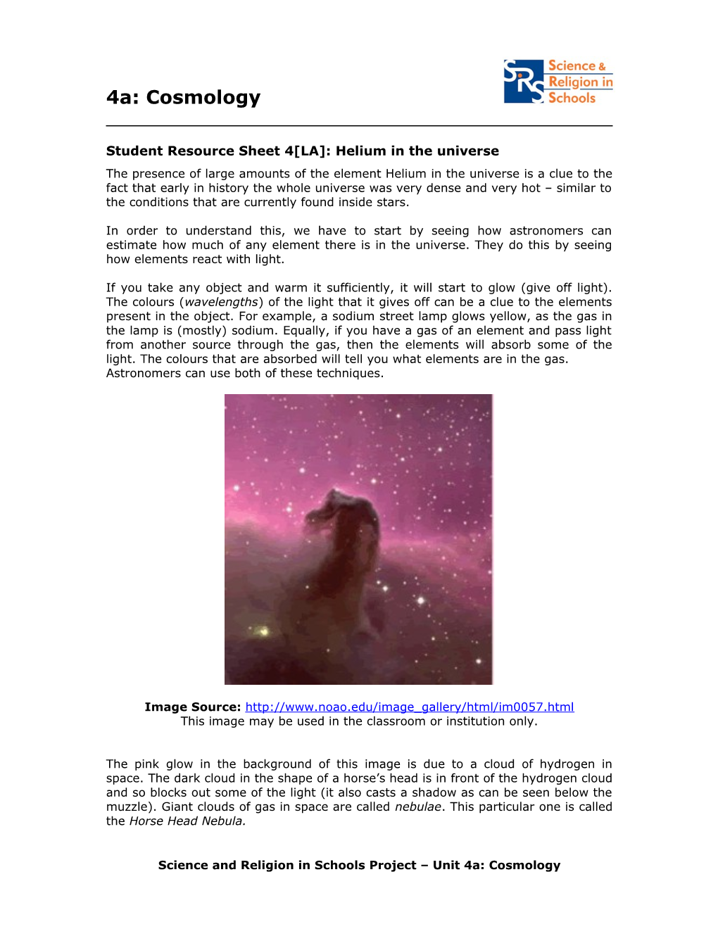 Student Resource Sheet 4 LA : Helium in the Universe