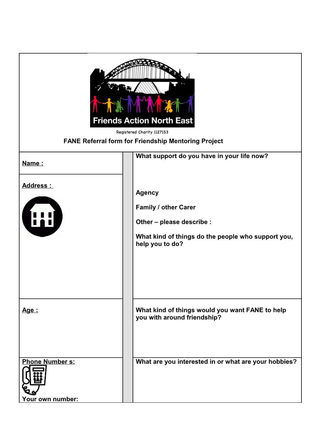 FANE Referral Form for Friendship Mentoring Project