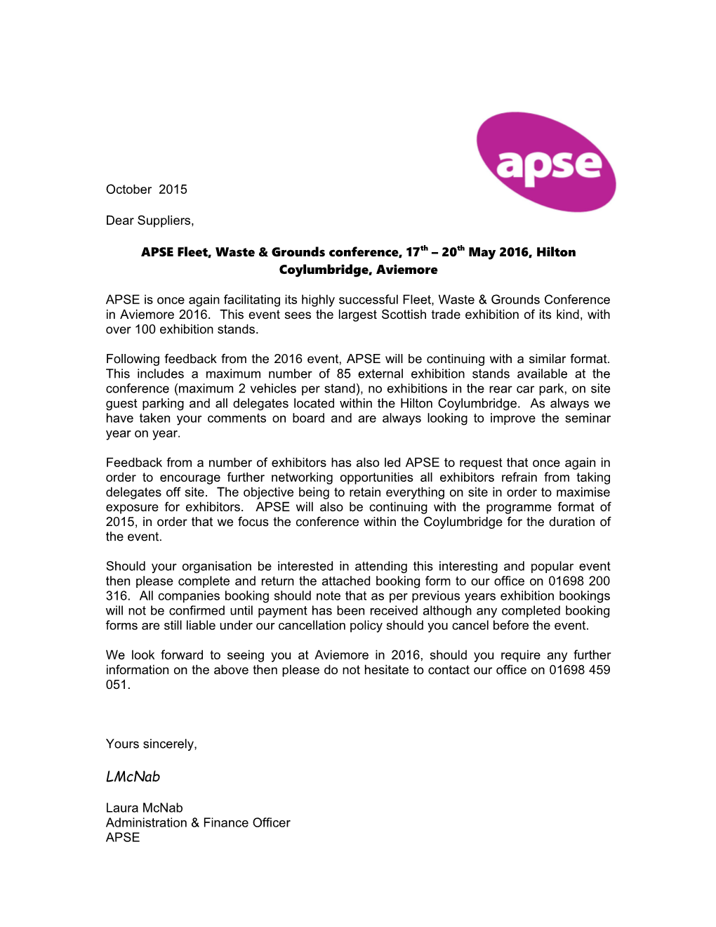 APSE Fleet, Waste & Grounds Conference, 17Th 20Th May 2016, Hilton Coylumbridge, Aviemore
