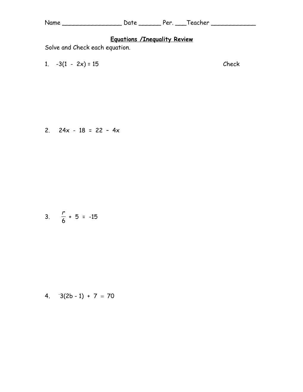 Equations /Inequality Review