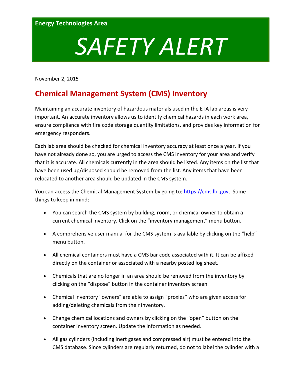 Chemical Management System (CMS) Inventory