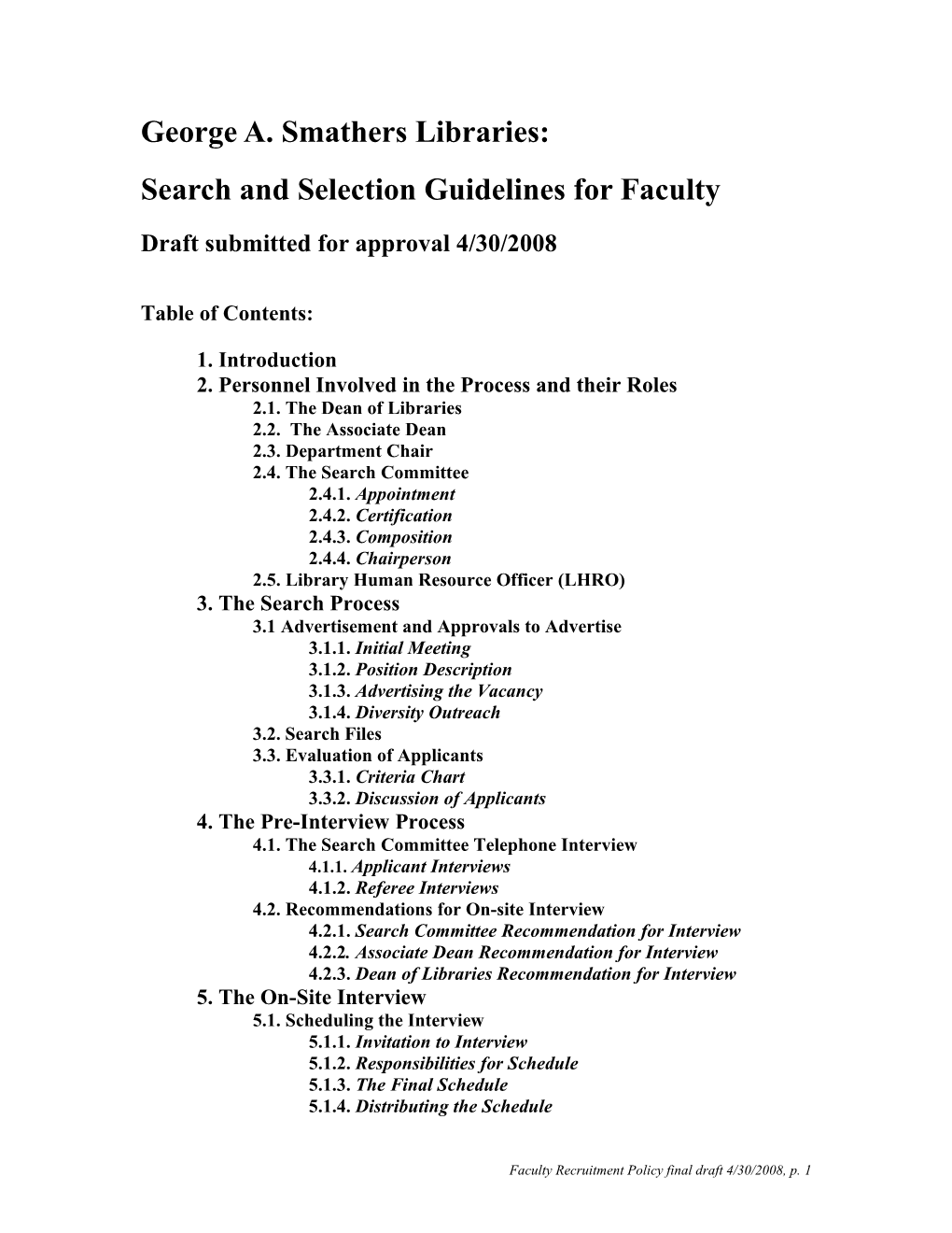 Search and Selection Guidelines for Faculty