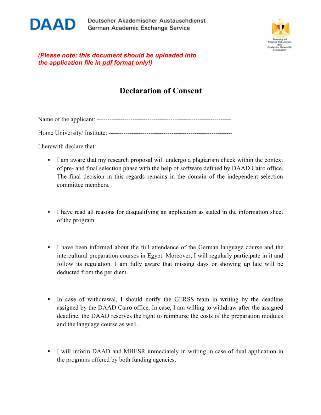 Please Note: This Document Should Be Uploaded Into the Application File in Pdf Format Only!