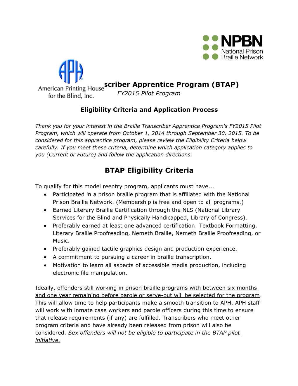 Braille Transcriber Apprentice Program (BTAP)