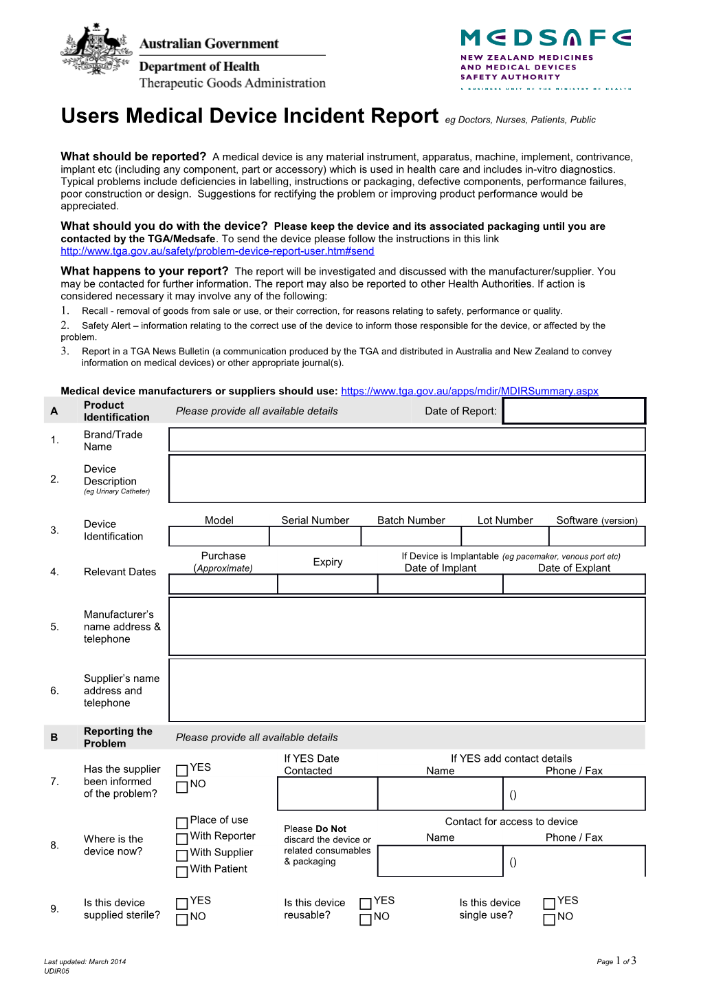 Users Medical Device Incident Report Eg Doctors, Nurses, Patients, Public