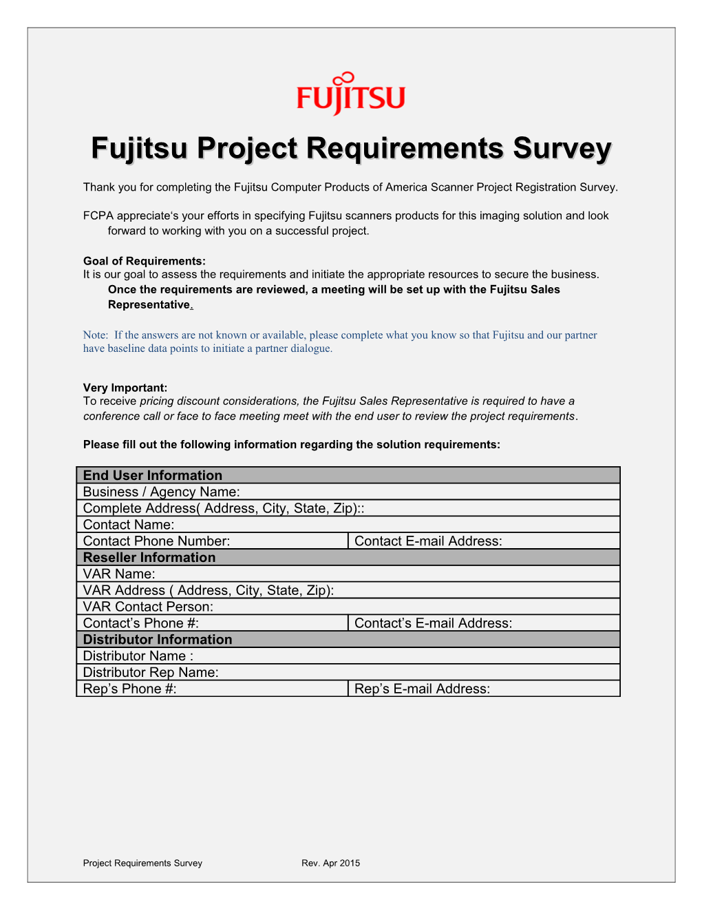 Fujitsu Project Requirements Survey