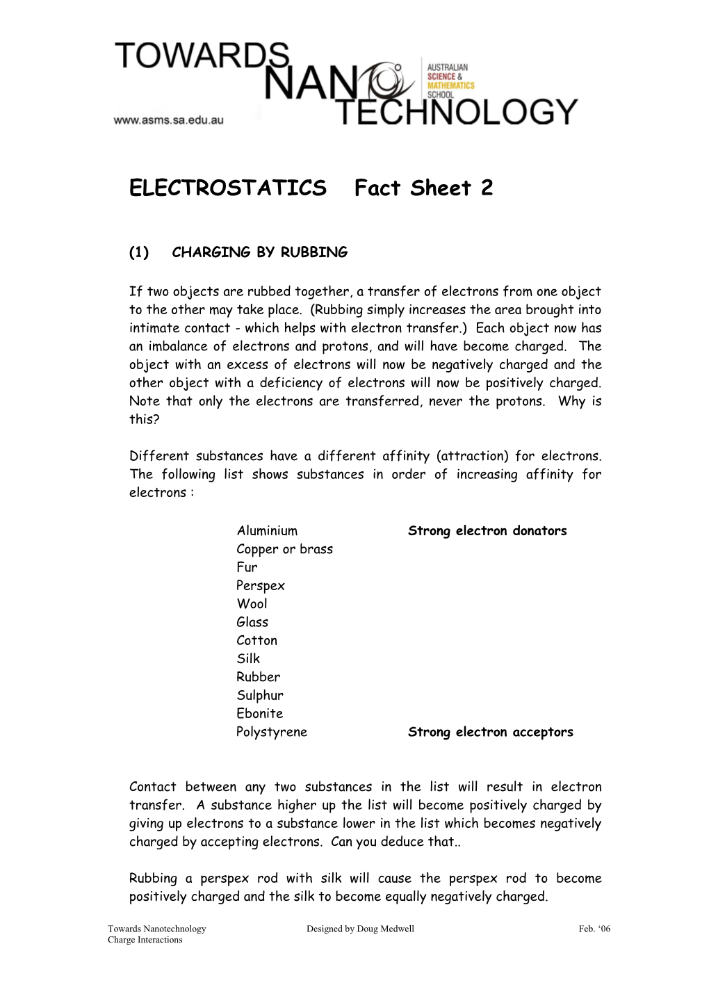 ELECTROSTATICS Fact Sheet 2