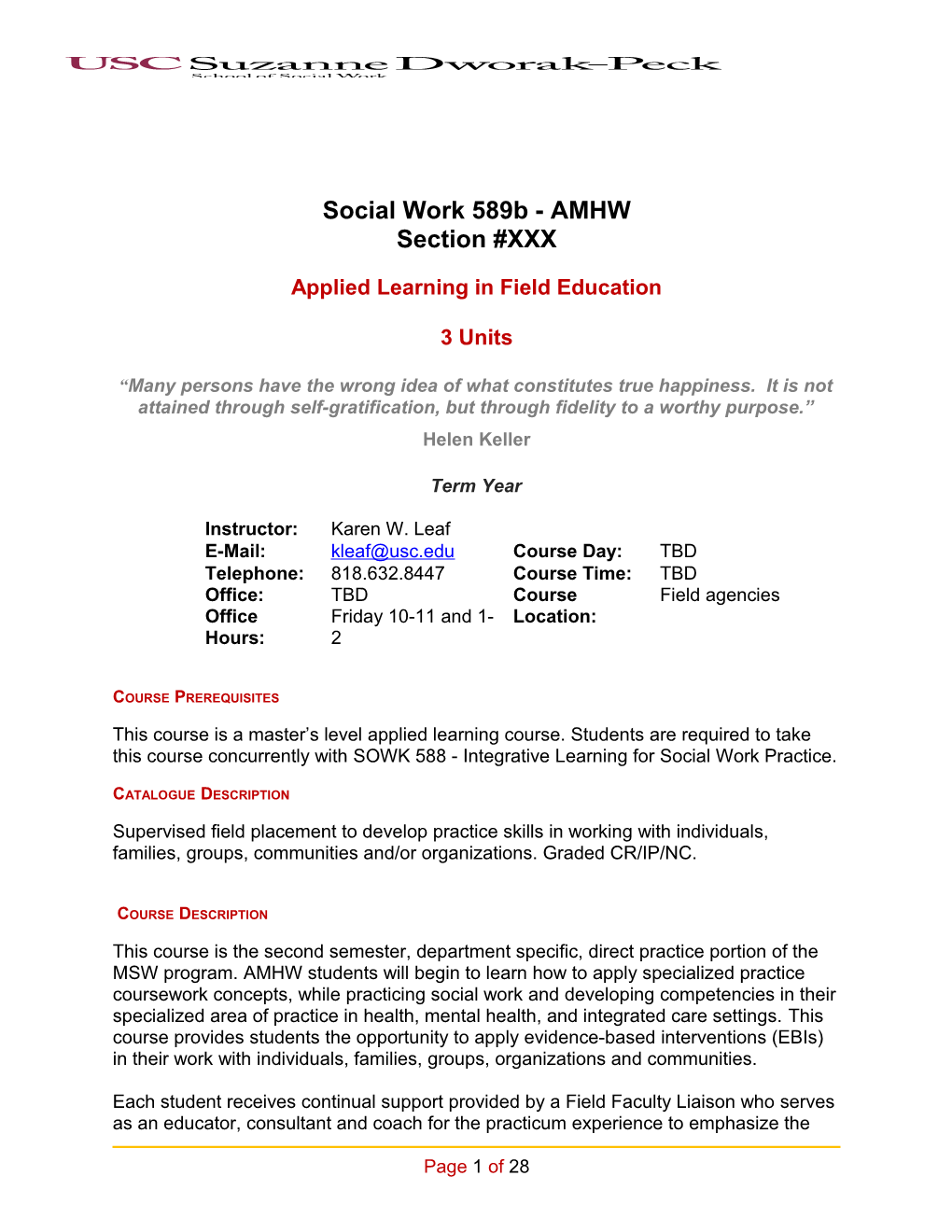 School of Social Work Syllabus Template Guide s16