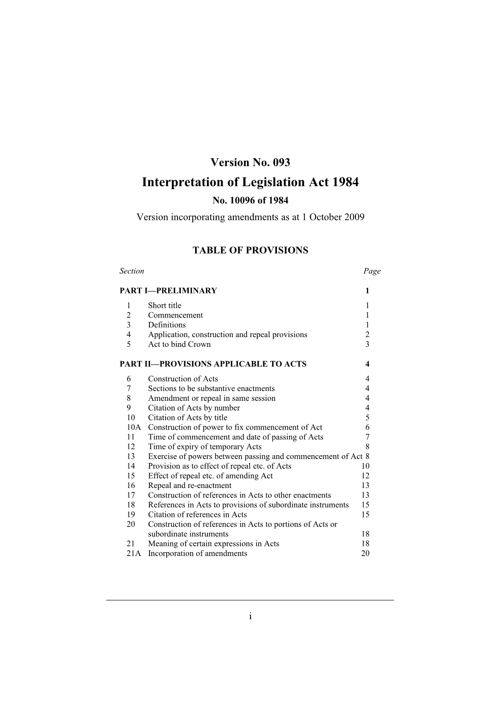 Interpretation of Legislation Act 1984 s1