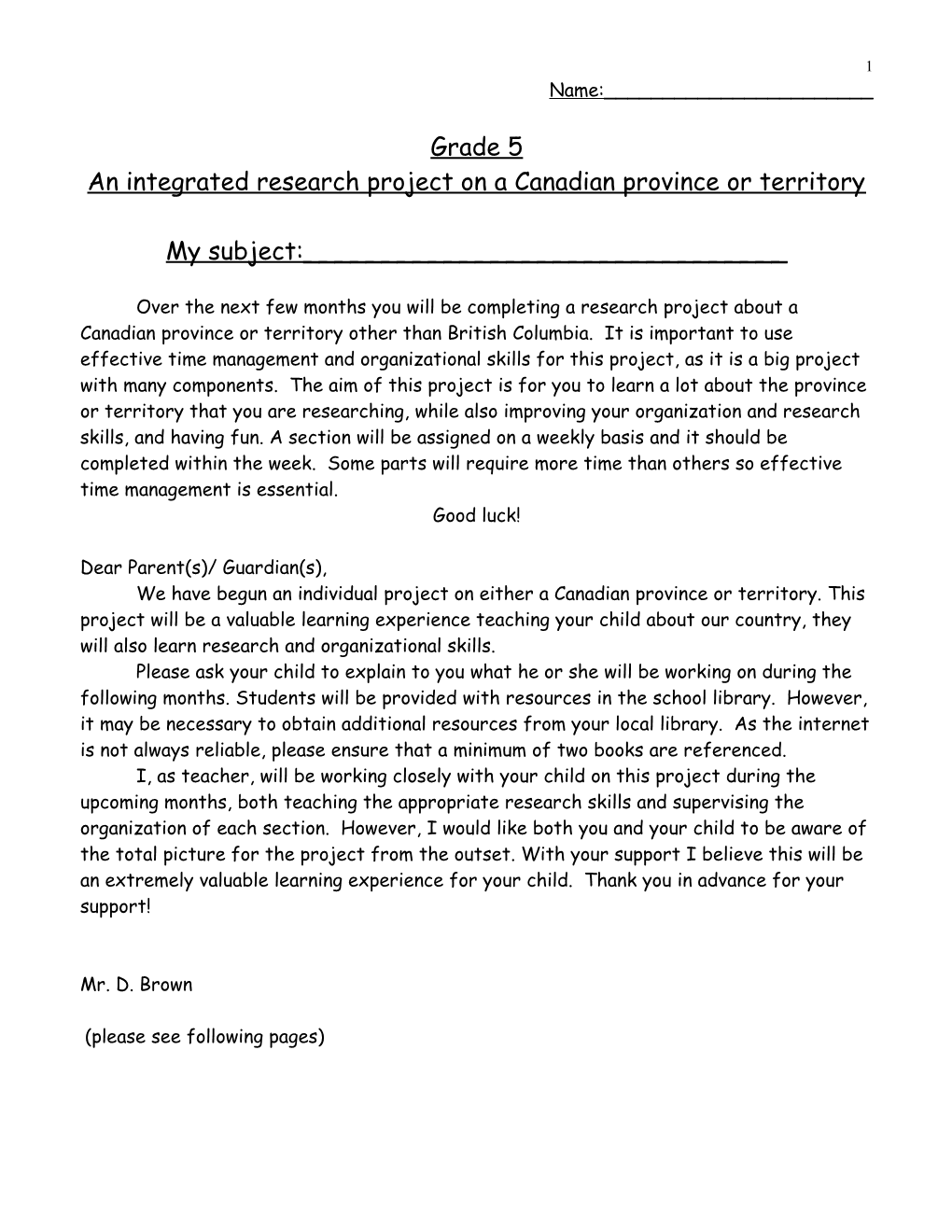 An Integrated Research Project on a Canadian Province Or Territory
