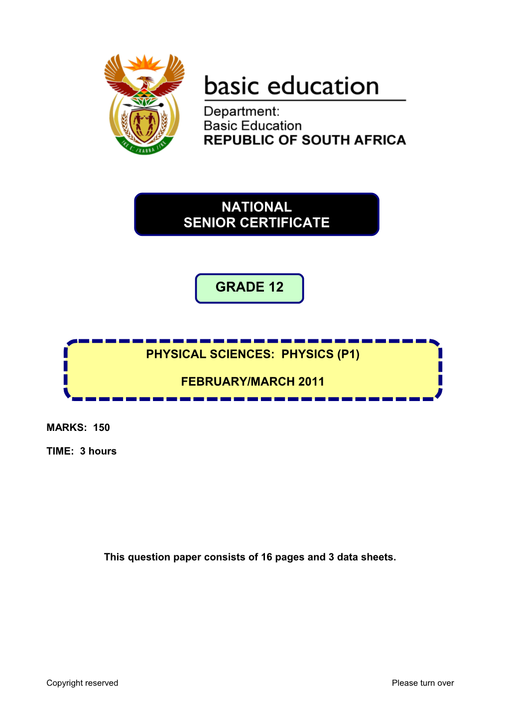 This Question Paper Consists of 16 Pages and 3 Data Sheets