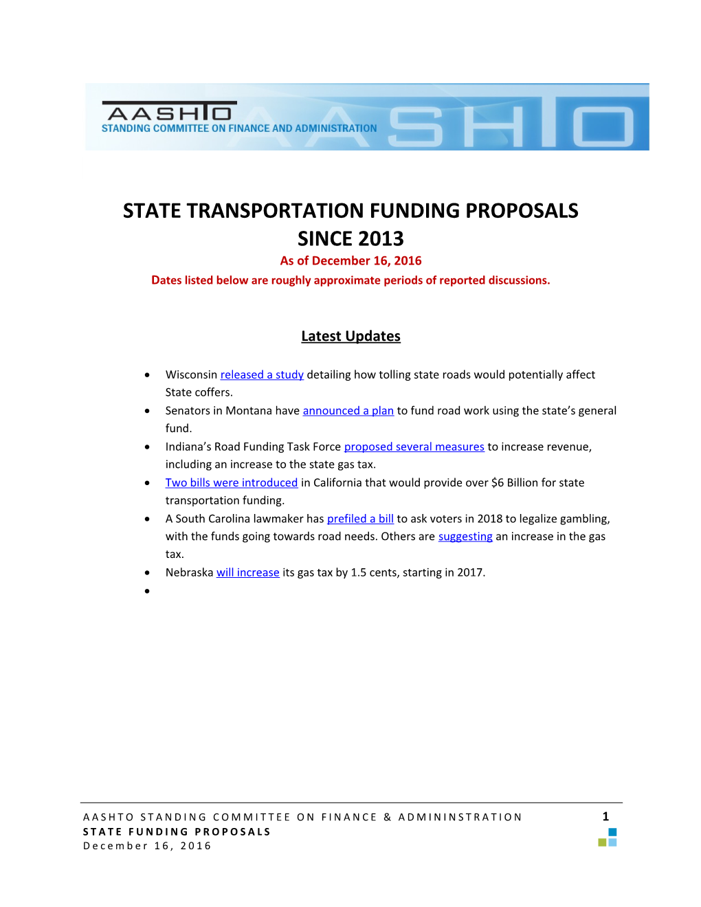 State Transportation Funding Proposals s1