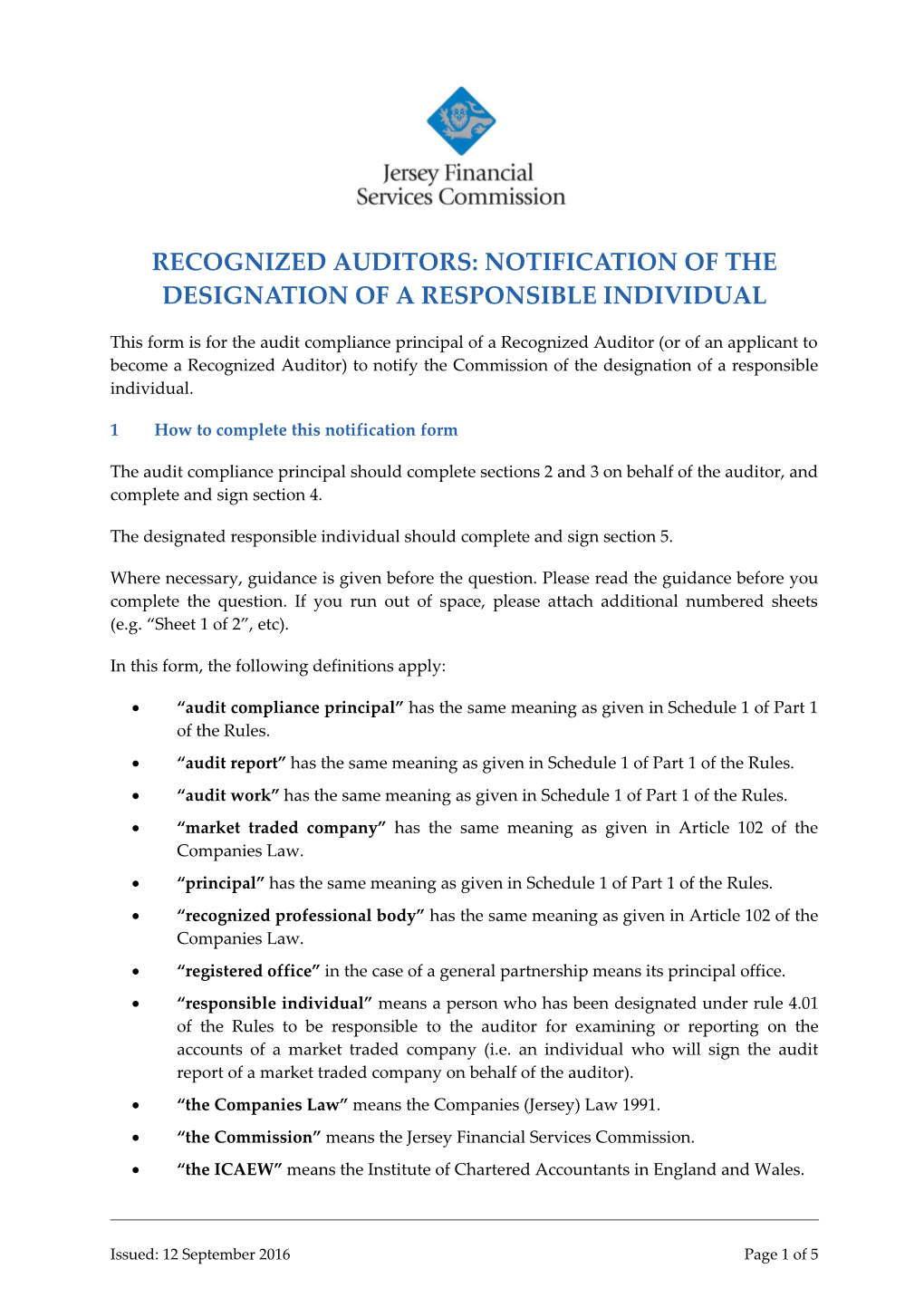 Recognized Auditors:Notification of the Designation of a Responsible Individual