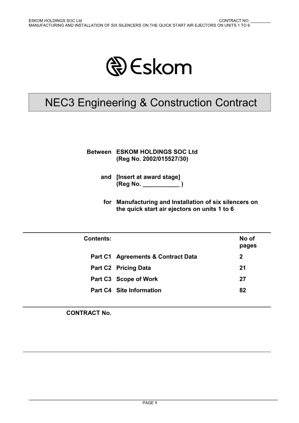 Eskom Holdings SOC Ltd Contract No. ______