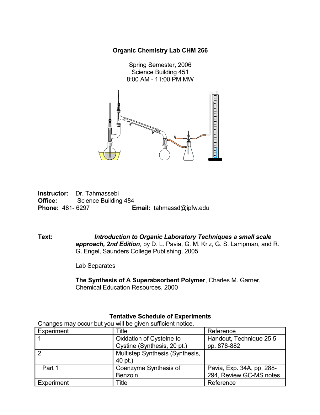 Organic Chemistry Lab CHM 266