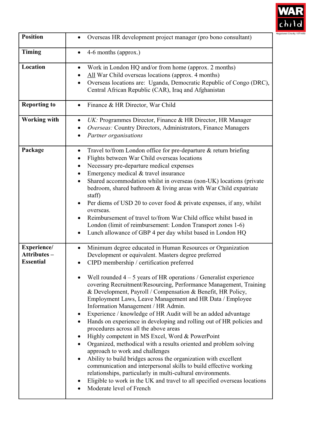 Overseas HR Development Project Manager (Pro Bono Consultant)