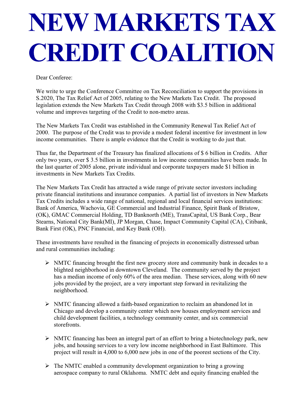 New Markets Tax Credits Coalition