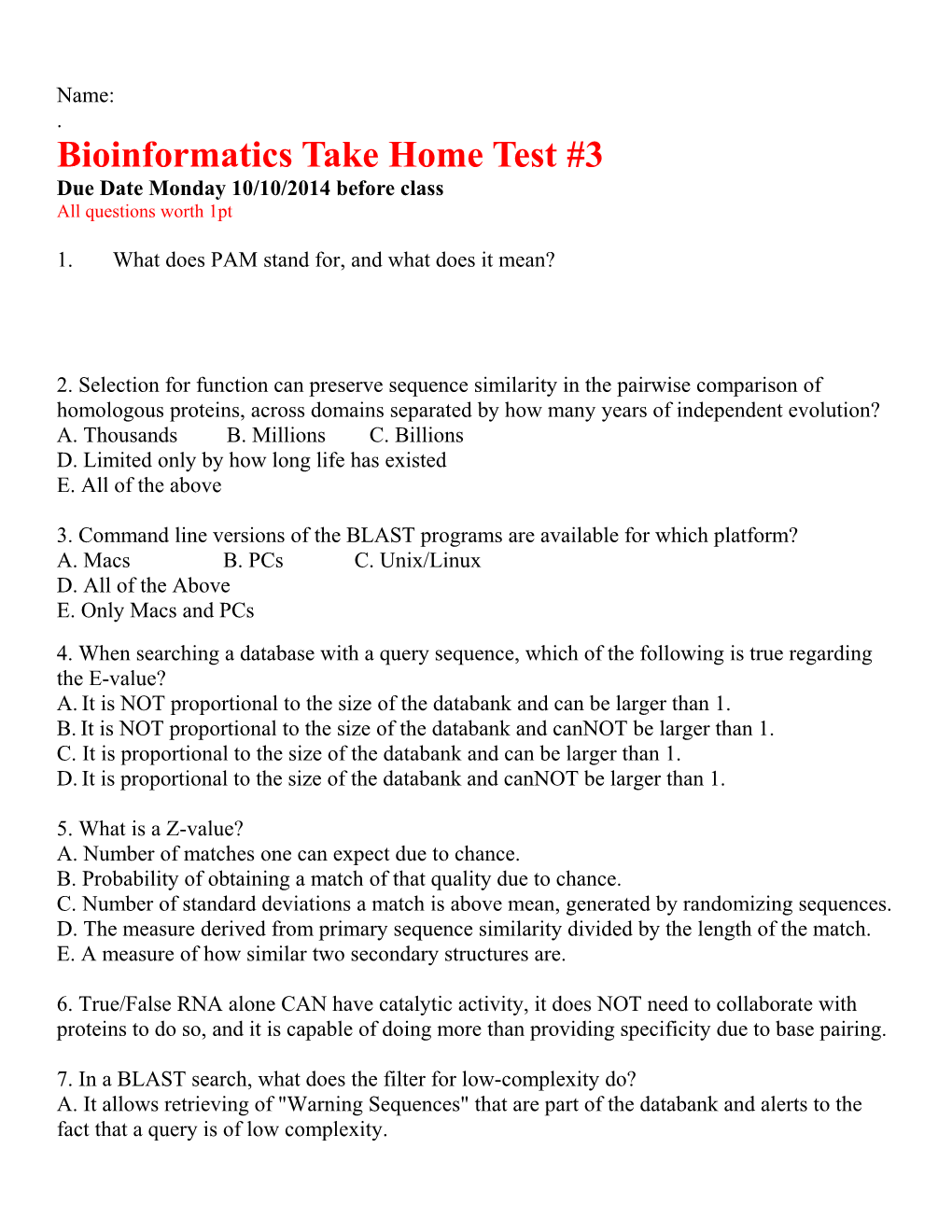 Bioinformatics Take Home Test #3
