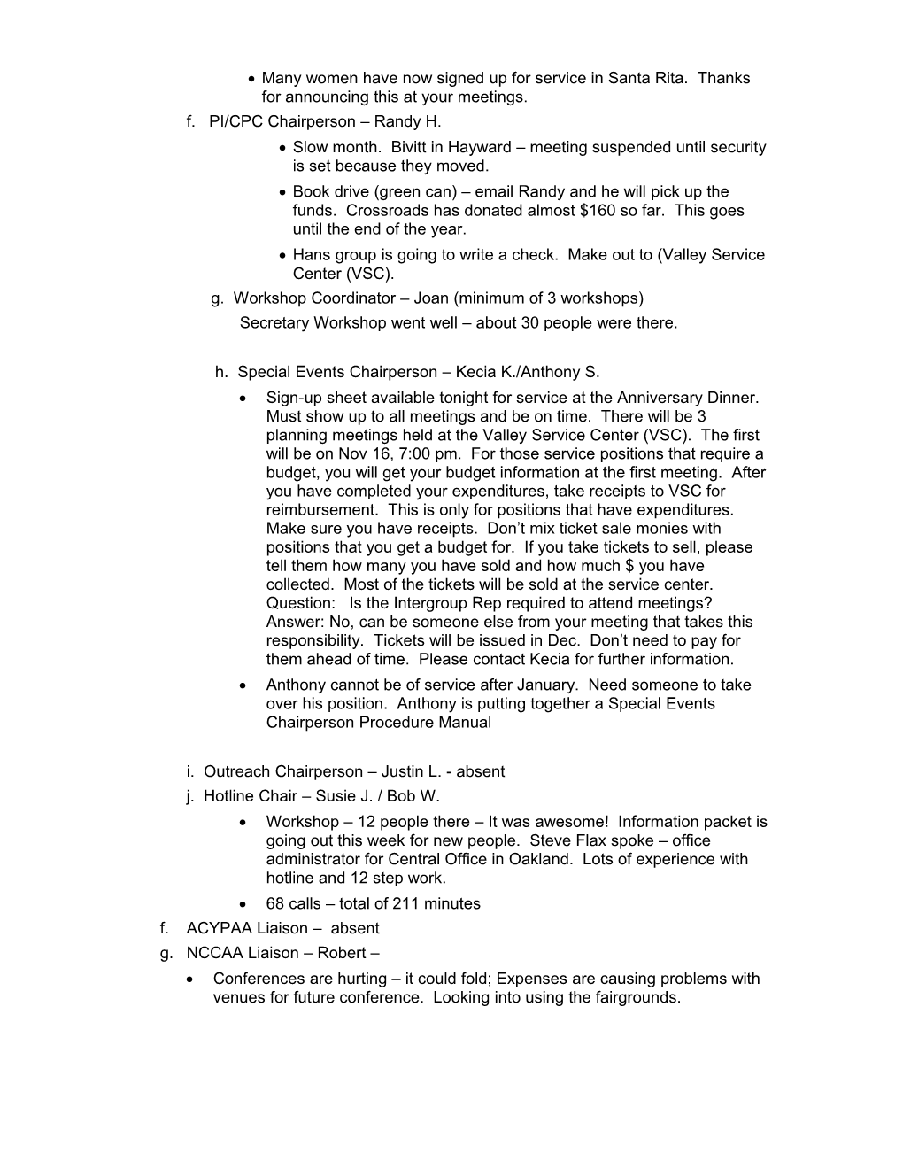 Valley Intergroup Agenda for October 4Th, 2010