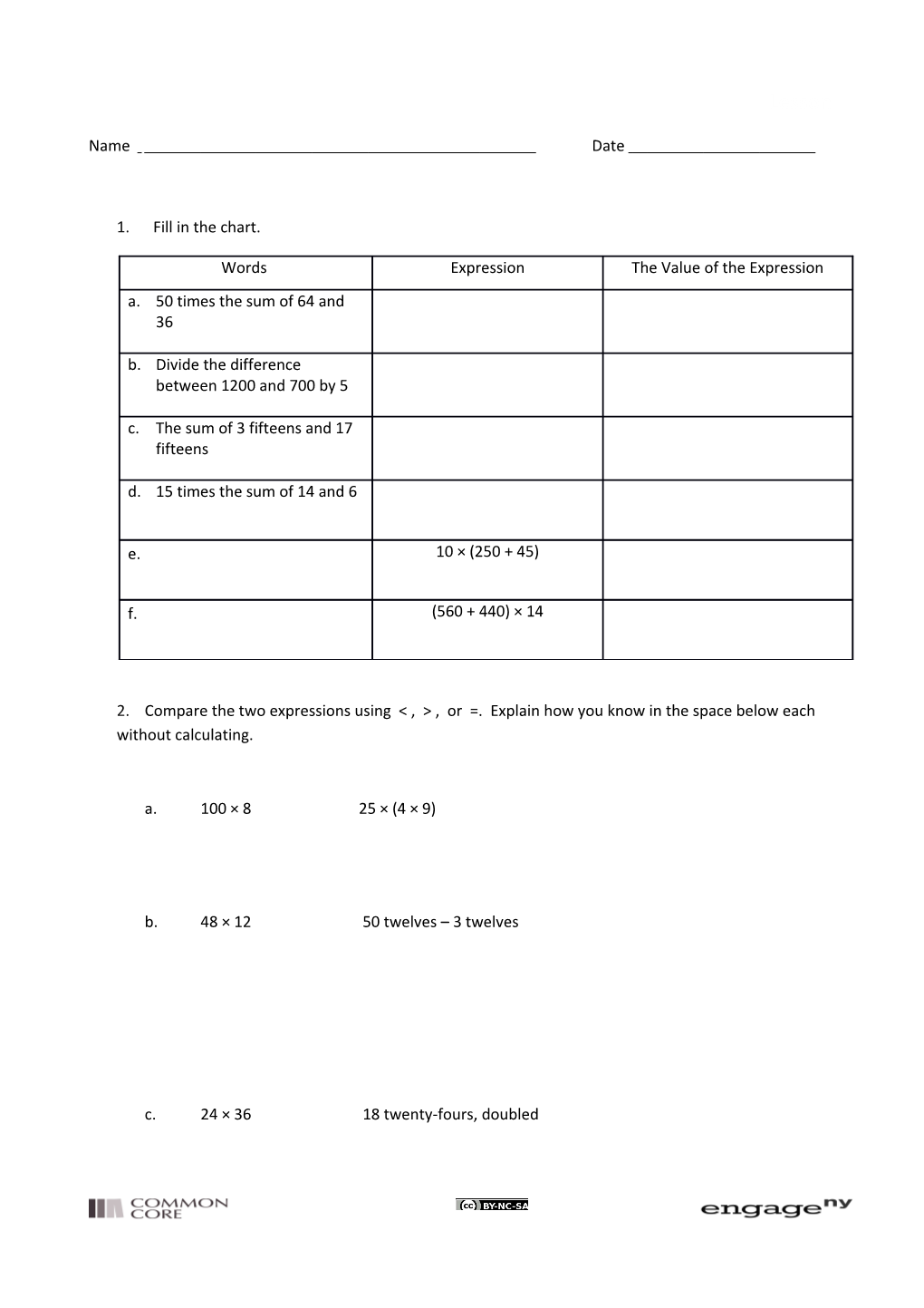 1. Fill in the Chart s1