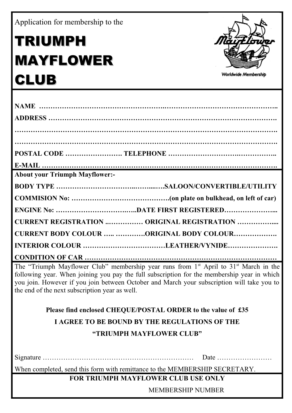 Application for Membership to The