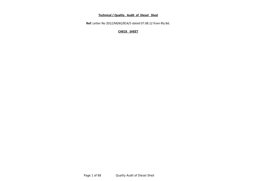 Technical / Quality Audit of Diesel Shed