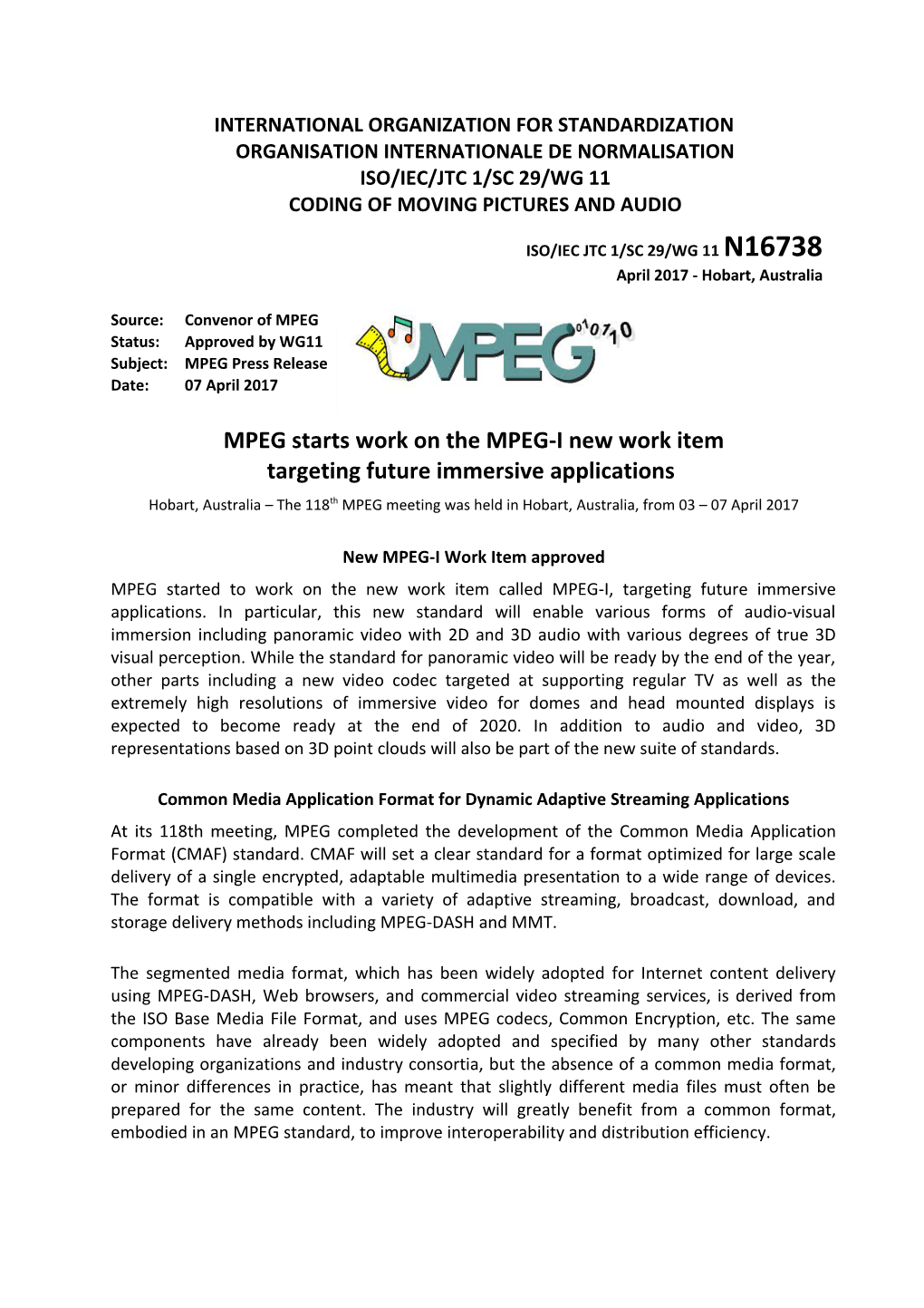 MPEG Press Release