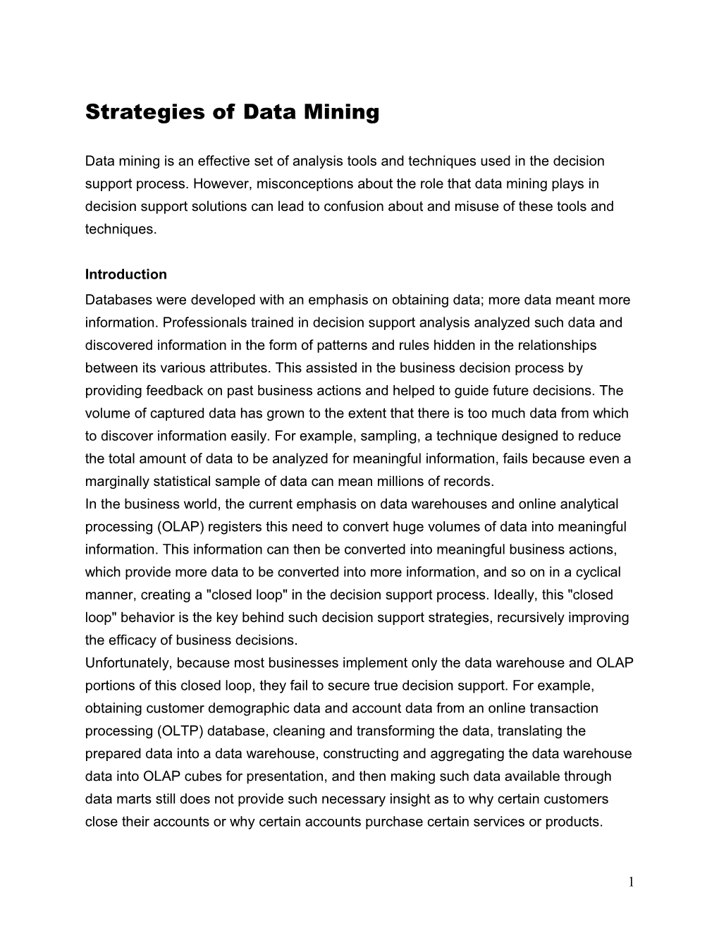 Strategies of Data Mining