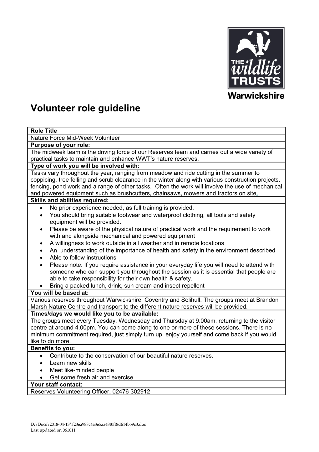 Volunteer Role Guideline