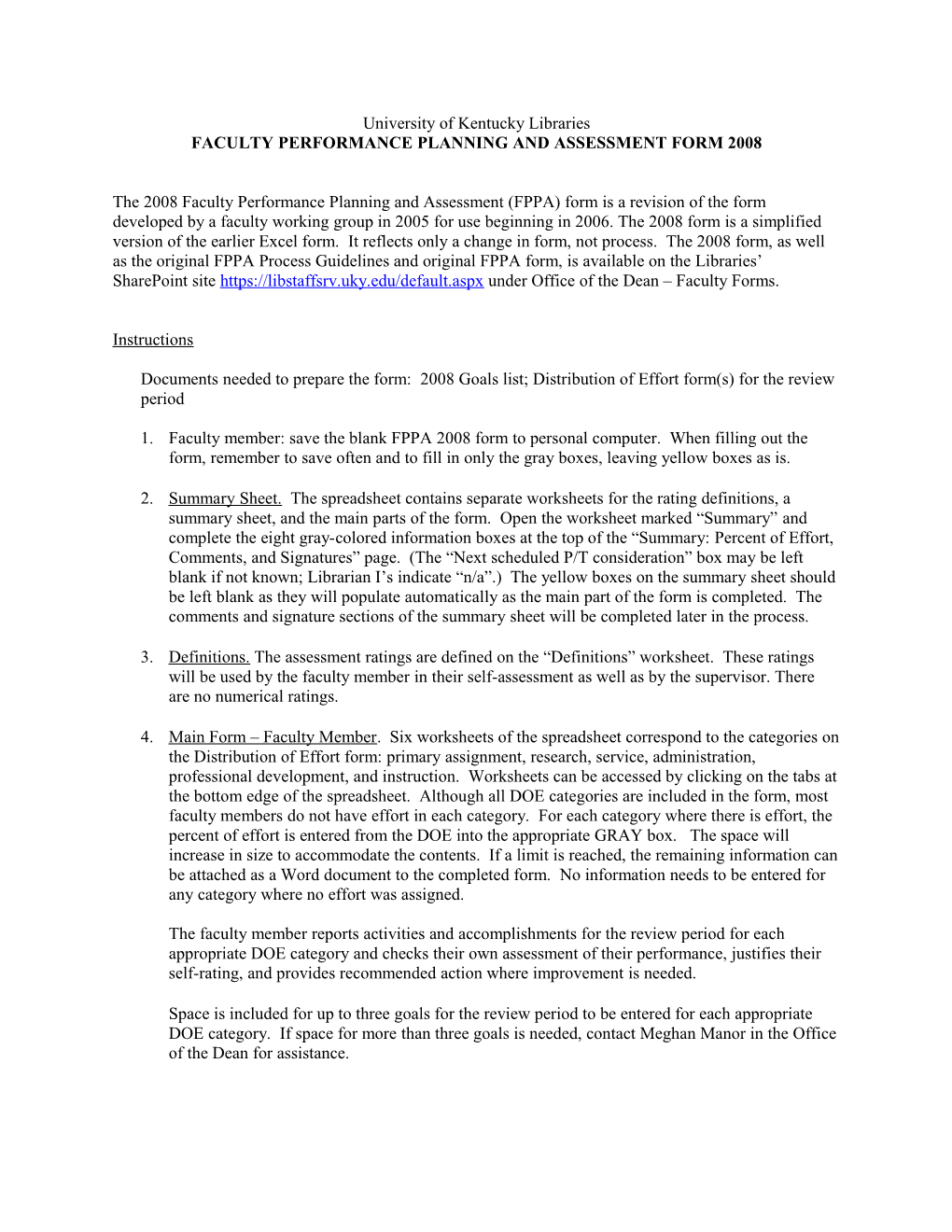 Faculty Performance Planning and Assessment Form 2008