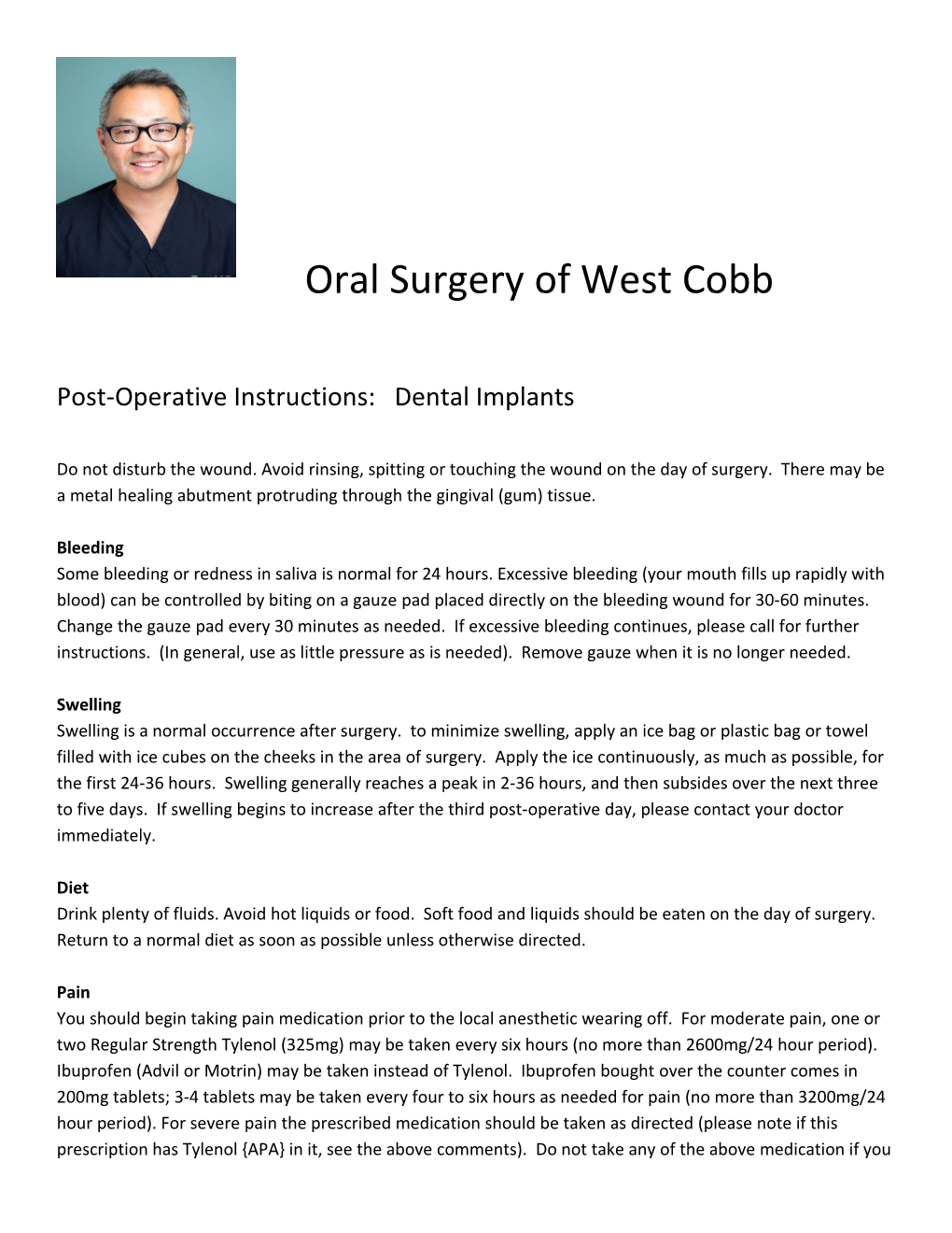 Post-Operative Instructions: Dental Implants