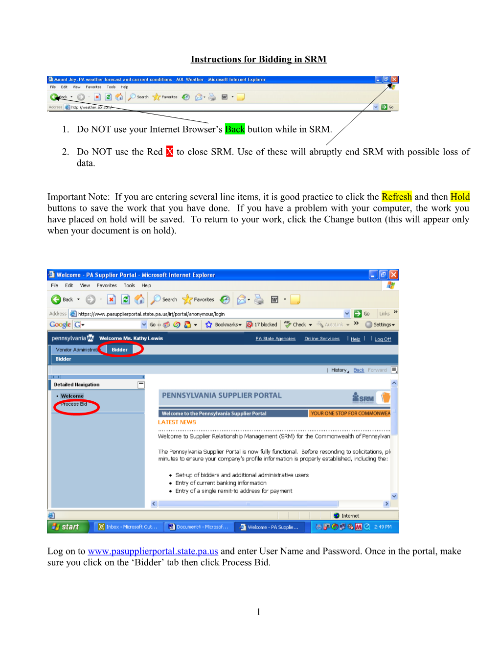 Instructions for Bidding in SRM