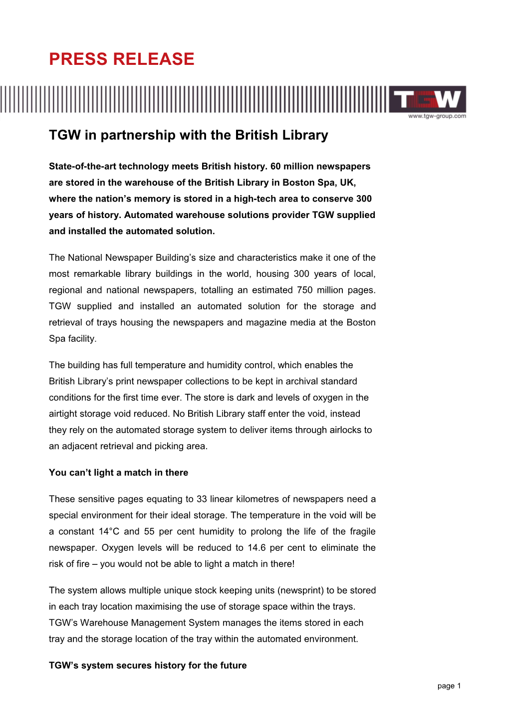 TGW in Partnership with the British Library