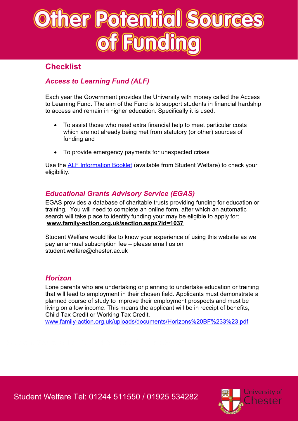 Access to Learning Fund (ALF)
