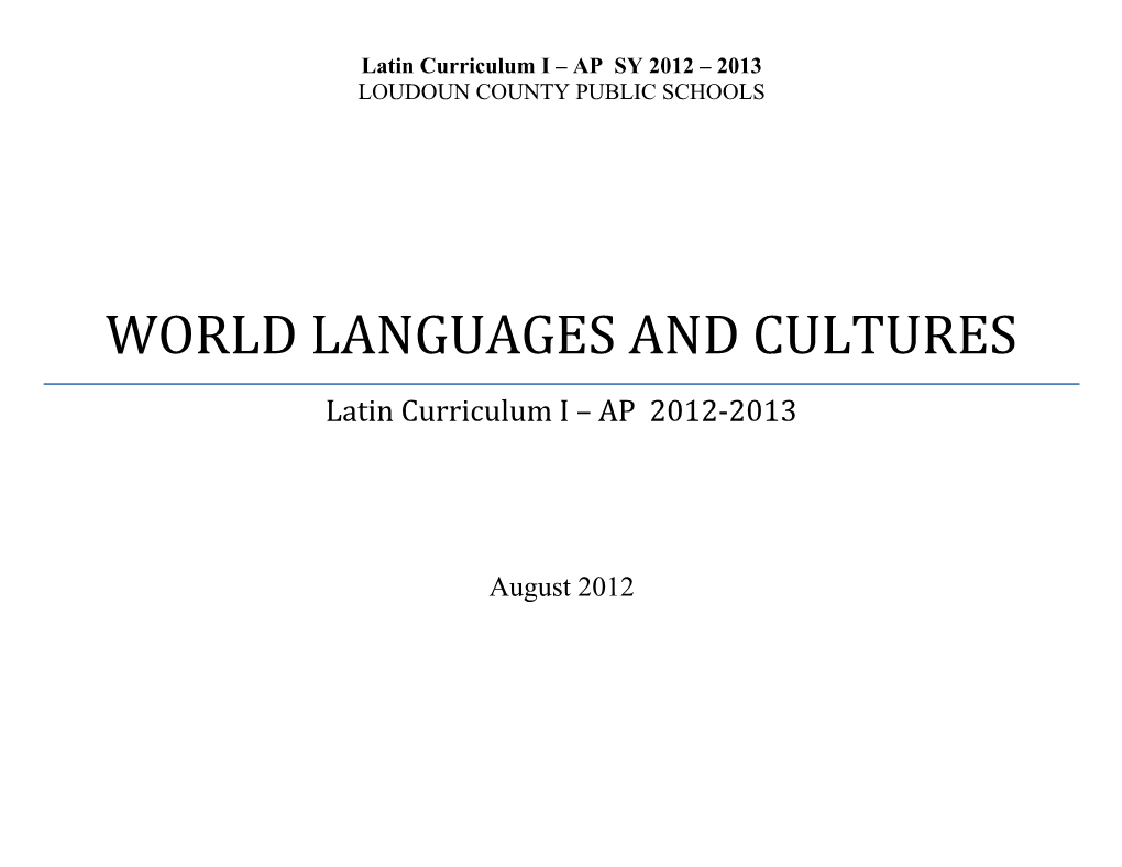 Latin Curriculum I AP SY 2012 2013
