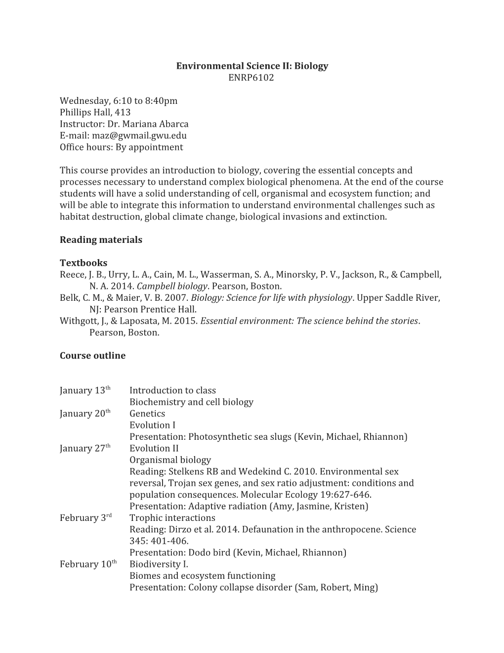 Environmental Science II: Biology