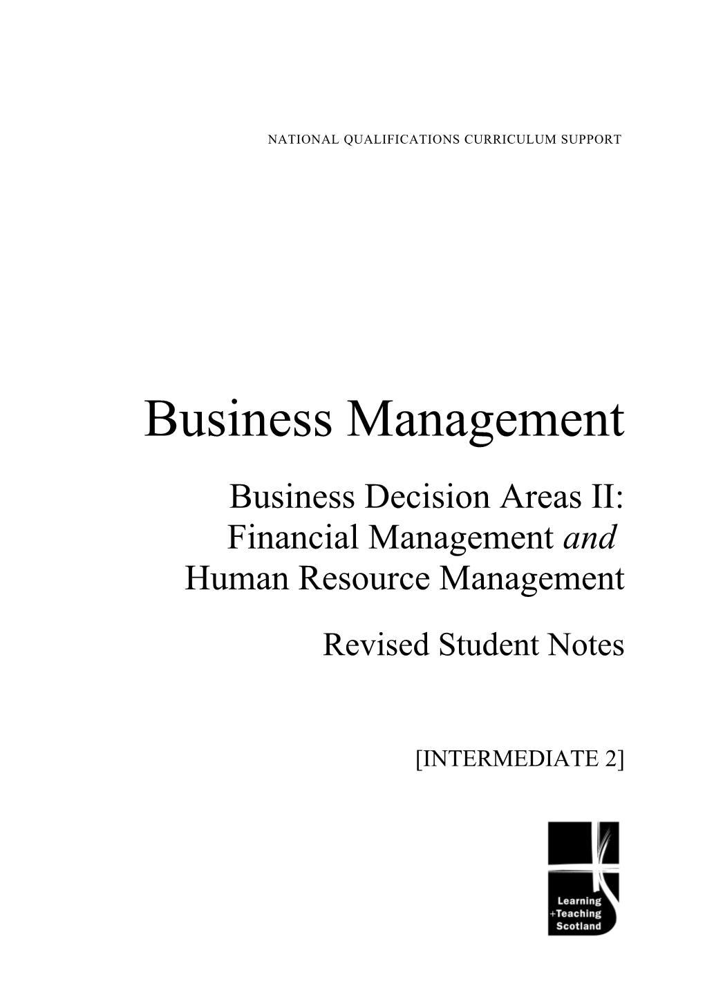 Business Management: Business Decision Areas 2 Int 2