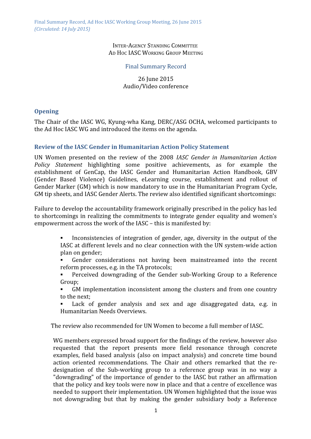 Final Summary Record, Ad Hoc IASC Working Group Meeting, 26 June 2015