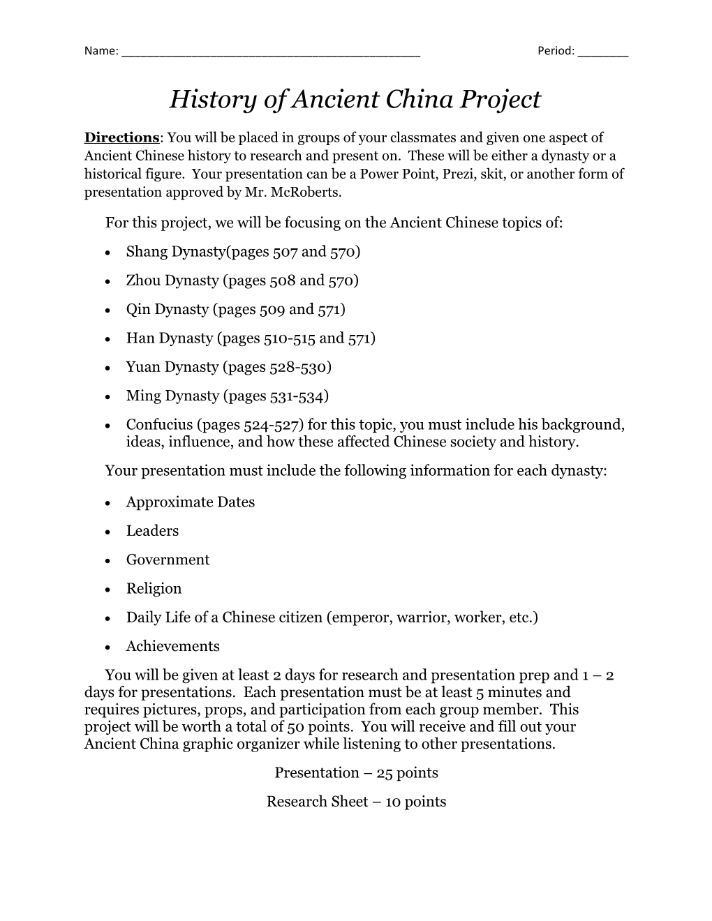 History of Ancient China Project