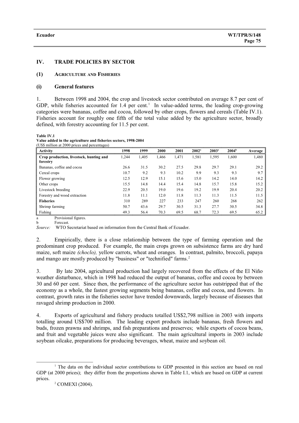 IV. Trade Policies by Sector s10