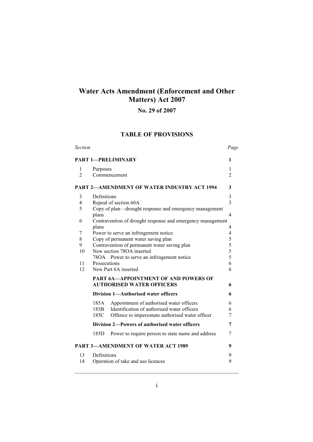 Water Acts Amendment (Enforcement and Other Matters) Act 2007