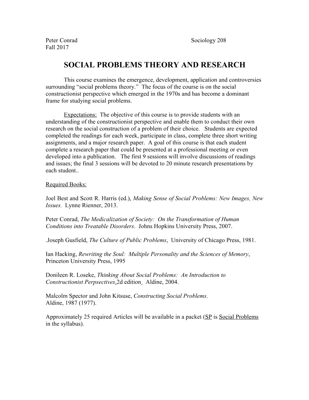 Social Problems Theory and Research