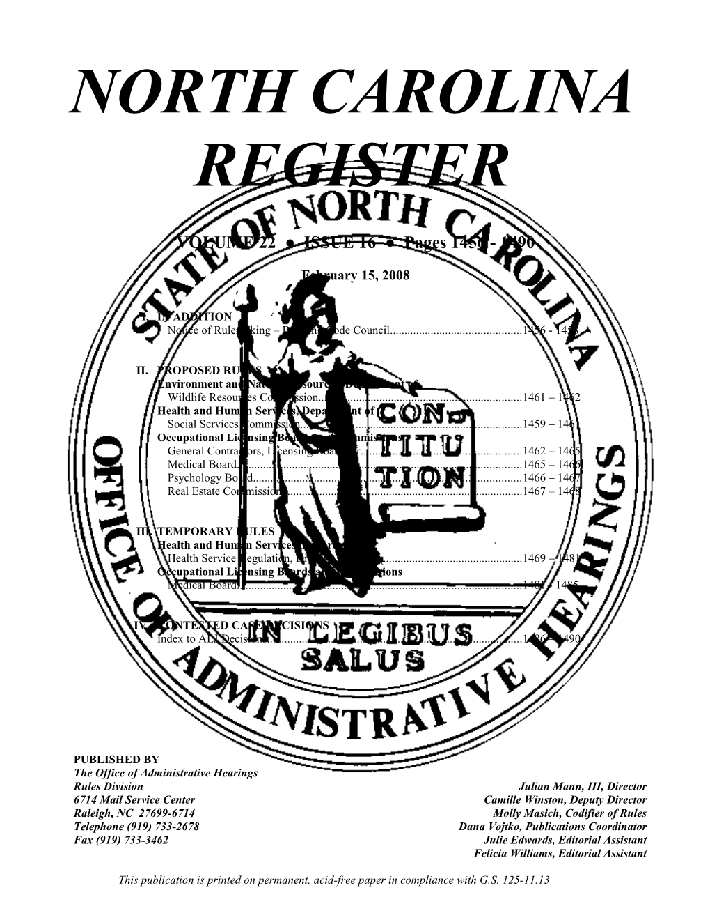 NORTH CAROLINA REGISTER Boilerplate s7