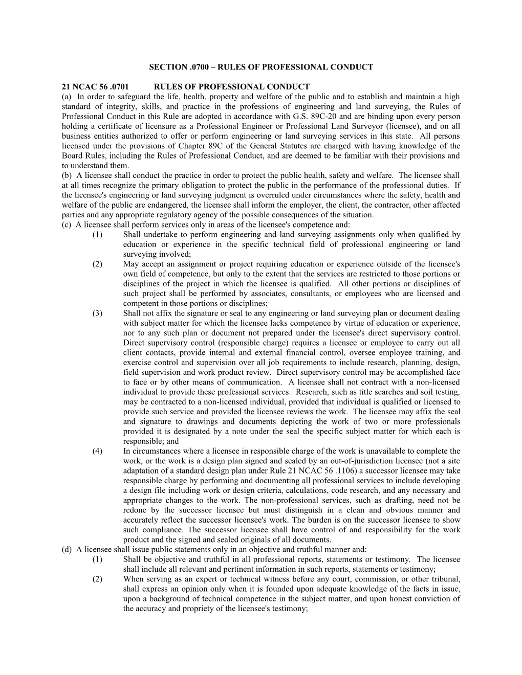 Section .0700 Rules of Professional Conduct